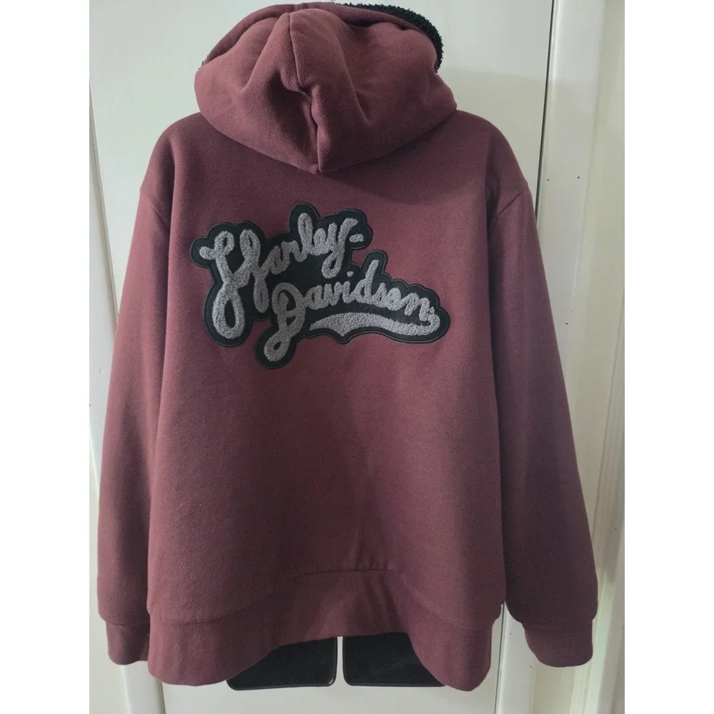 Womans Harley Davidson Full Zip Fleece Thick Maroon Hoodie Jacket XL